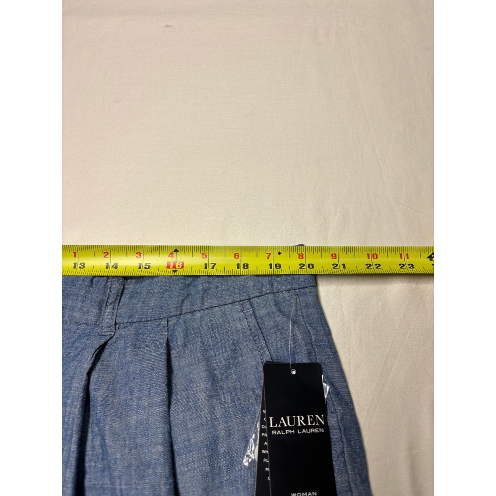 NWT Lauren Ralph Lauren Woman 16W W40 L32 Blue Chambray Wide Leg Pleated Pants - Picture 7 of 12
